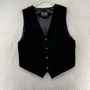 Scully Black Leather Vest Vintage Western California‎ Gold Button  L